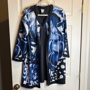 Chico's Travelers Blue and Black and solid black reversible long Cardigan 12P